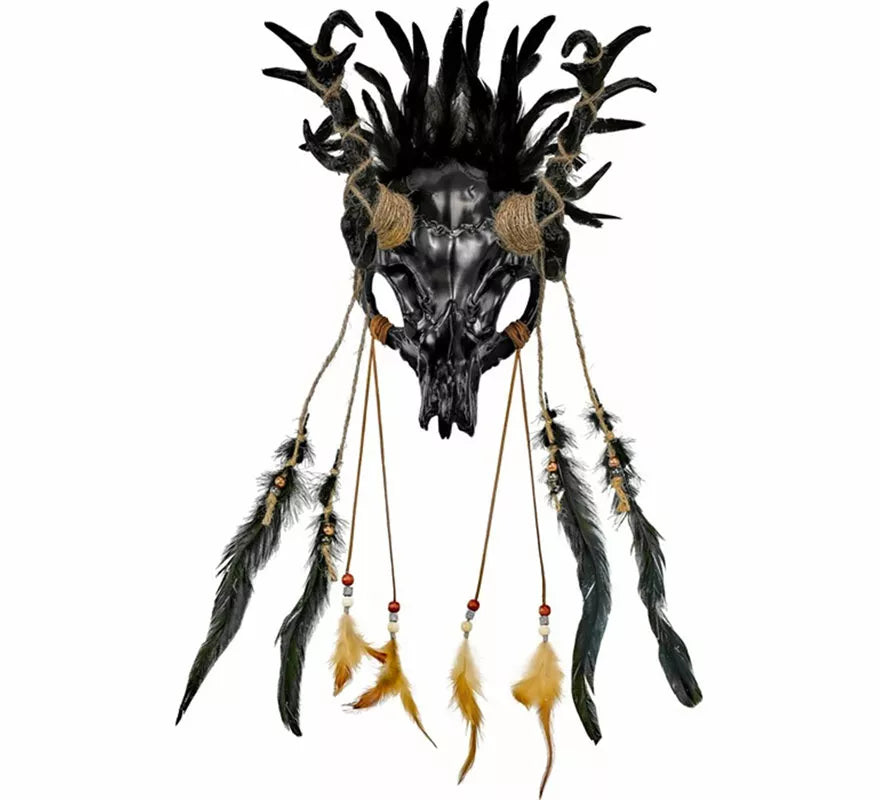 Máscara de Chamán Calavera negra con Plumas