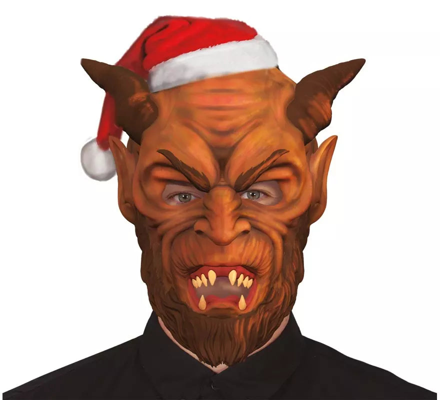 Máscara de Demonio Krampus con gorro de Papá Noel