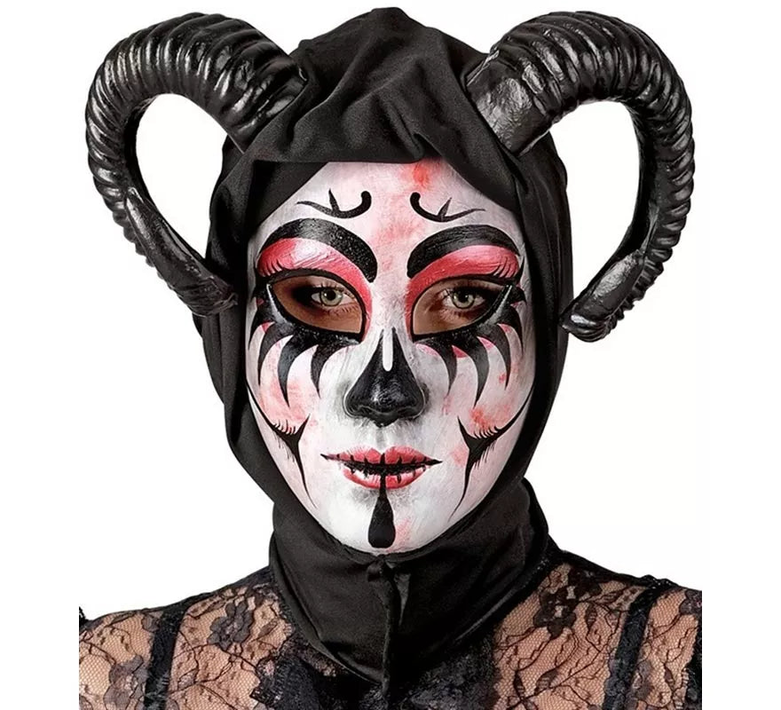 Máscara de Demonio Mujer con Capucha Comedia de Arte
