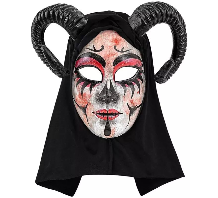 Máscara de Demonio Mujer con Capucha Comedia de Arte