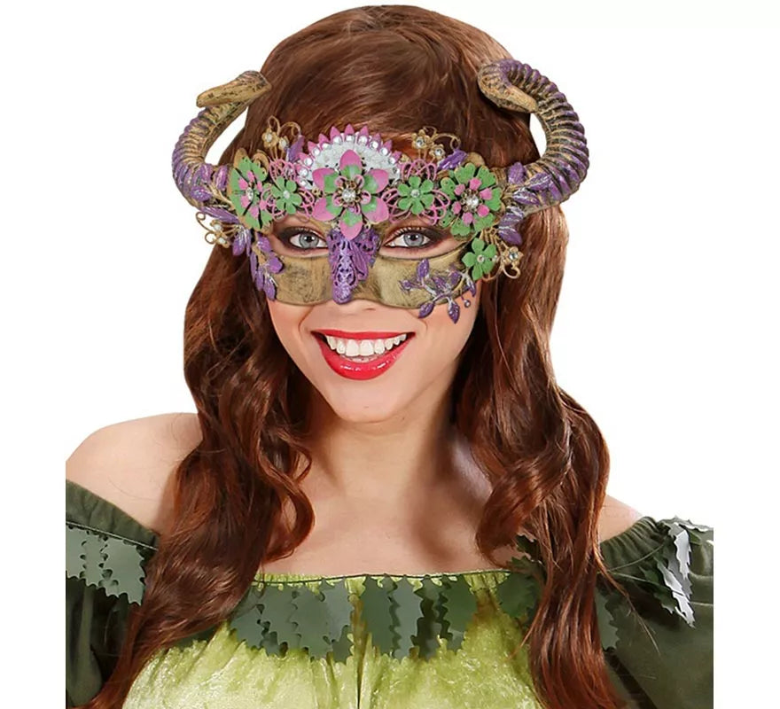 Máscara de Diablo Teatral con Flores