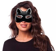 Máscara de gato preto brilhante de plástico