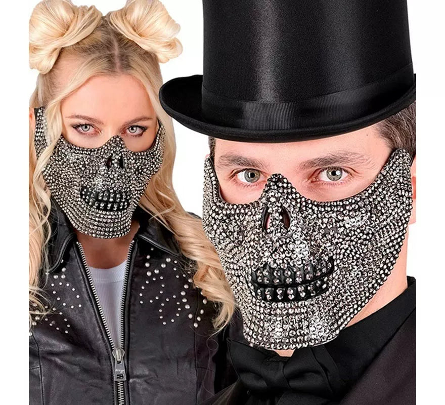 Translation missing: en.Máscara de Media Cara de Calavera con Strass