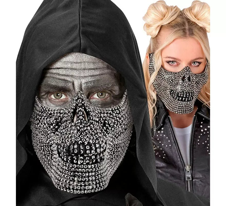 Máscara de Media Cara de Calavera con Strass