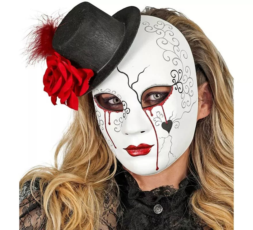 Máscara de Mujer Sangrante con Sombrero Comedia del Arte