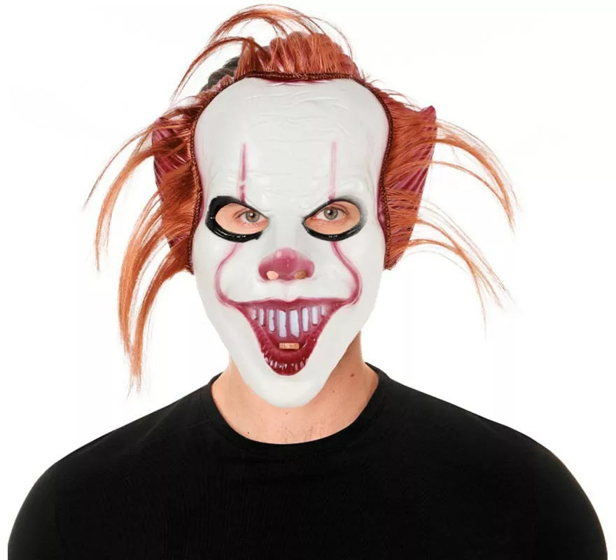 Máscara de Payaso con pelo rojo de plástico