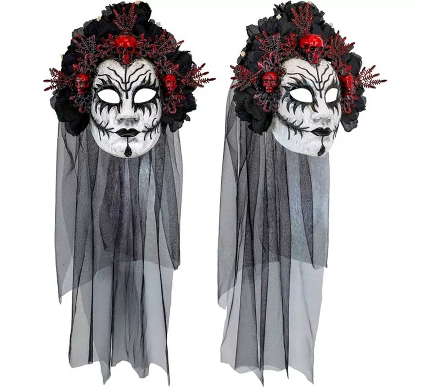 Translation missing: en.Máscara de Reina de La Muerte con Rosas negras y Velo