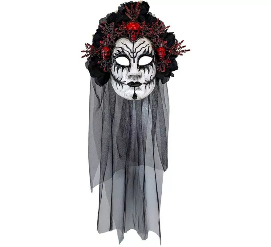 Translation missing: en.Máscara de Reina de La Muerte con Rosas negras y Velo