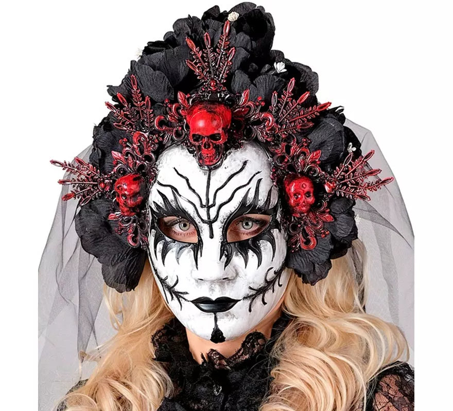 Translation missing: en.Máscara de Reina de La Muerte con Rosas negras y Velo