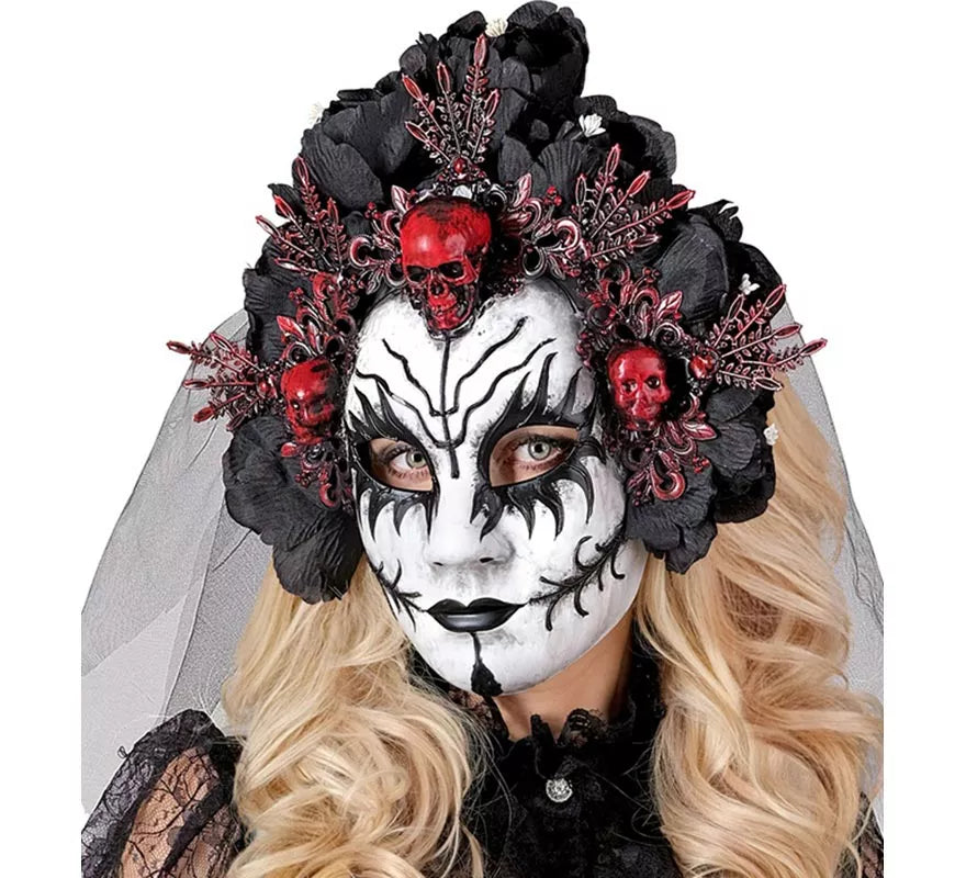 Translation missing: en.Máscara de Reina de La Muerte con Rosas negras y Velo