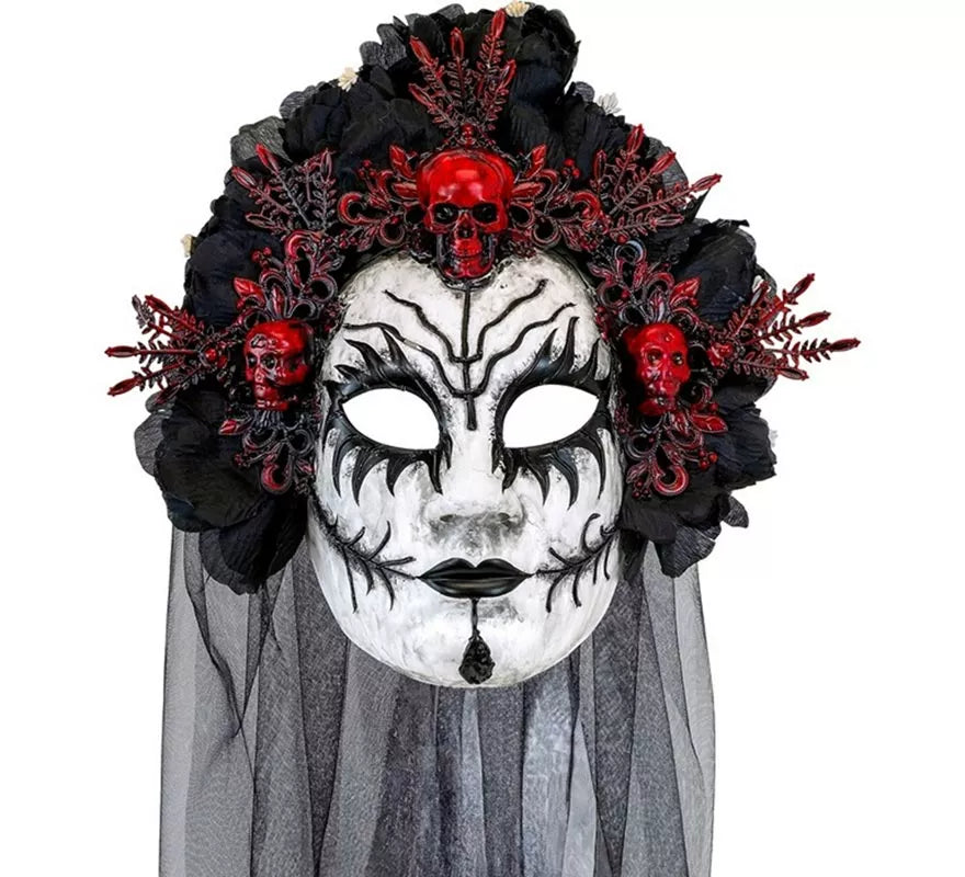 Translation missing: en.Máscara de Reina de La Muerte con Rosas negras y Velo