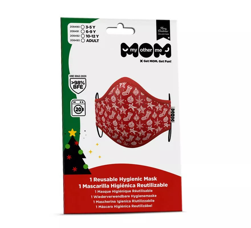 Mascarilla higiénica infantil Roja Adornos Navidad
