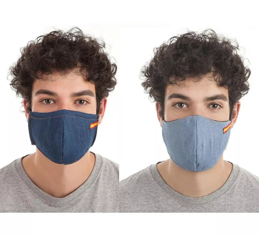 Translation missing: en.Mascarilla Higiénica Jeans chico con bandera de 3 filtros en 2 colores surtidos