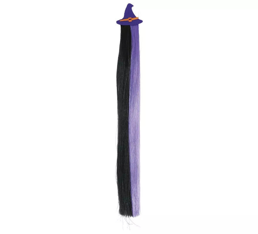 Mechón Bruja lila y negro 40 cm