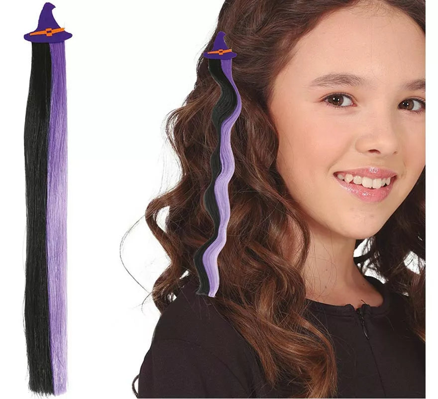 Mechón Bruja lila y negro 40 cm
