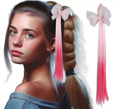 Pink hair extension with a 40cm bow