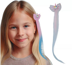 Pink hair extension with unicorn, 35 cm