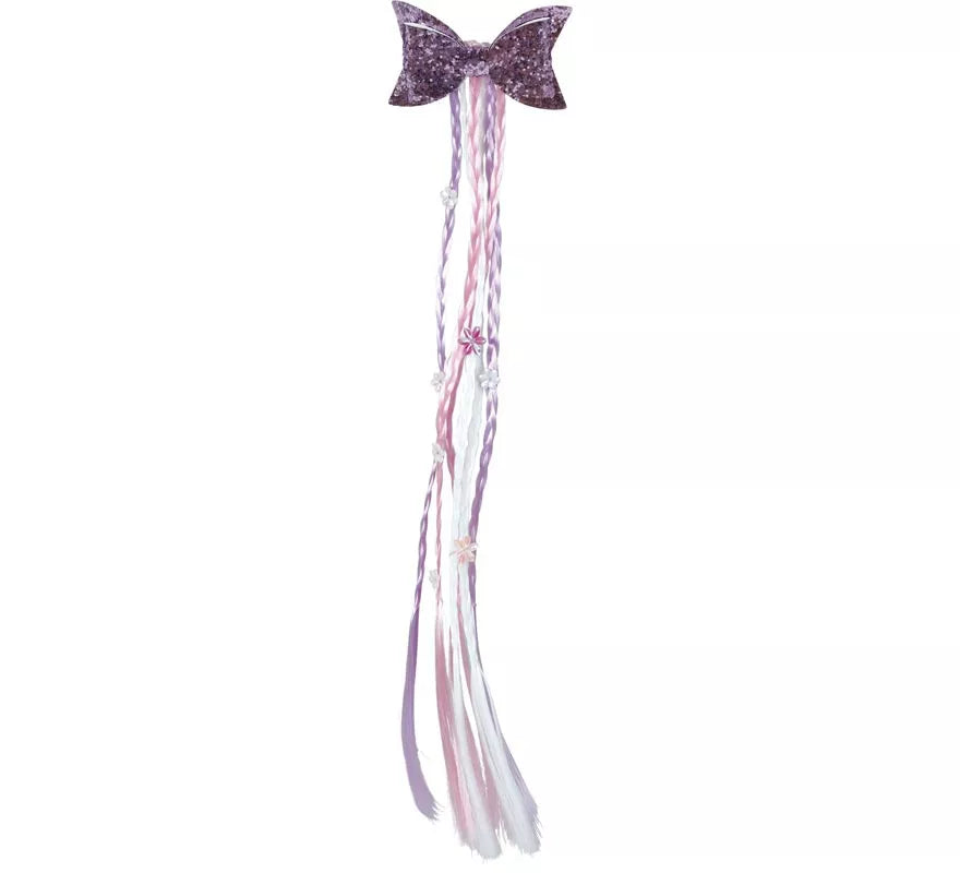 Mechón Trencitas lila y rosa con Lazo de 30 cm