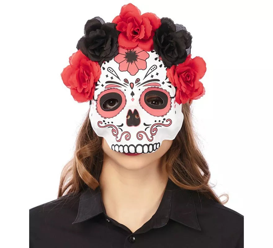 Translation missing: en.Media Máscara Catrina con flores adulto de 22x23 cm