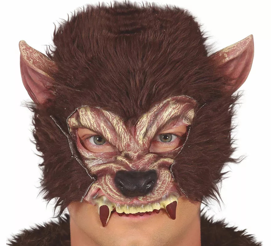 Media Máscara de Hombre Lobo con Pelo de Látex
