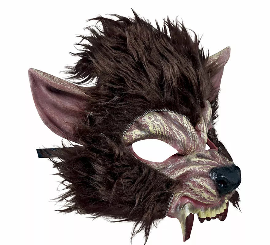 Media Máscara de Hombre Lobo con Pelo de Látex
