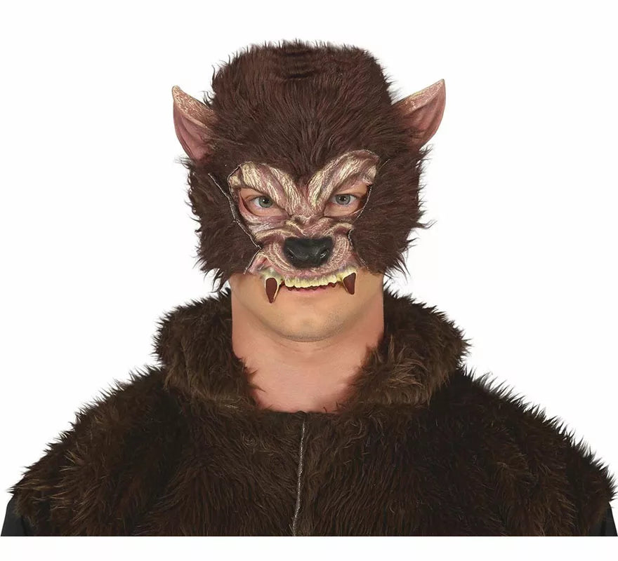 Media Máscara de Hombre Lobo con Pelo de Látex