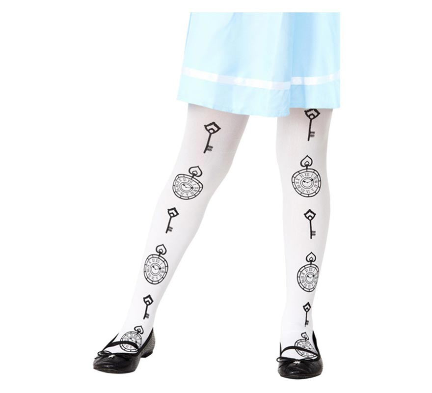 Translation missing: en.Medias de Alicia en el País de las Maravillas con Estampado de Reloj, de 6 a 12 años