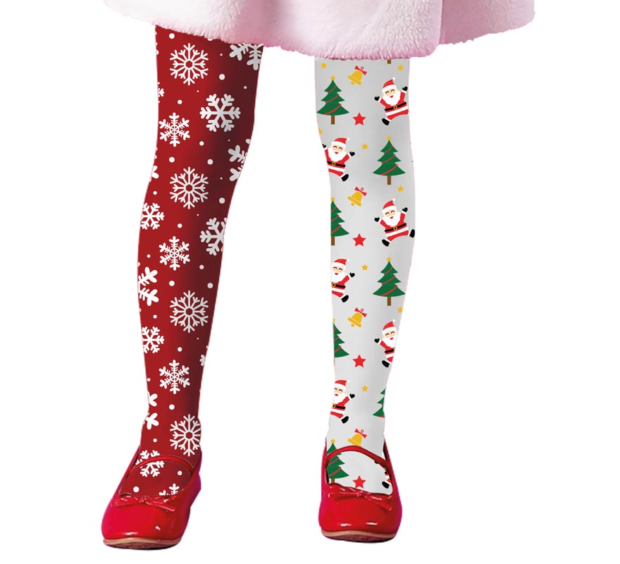 Medias Navideñas doble estampado copos y árbol infantiles