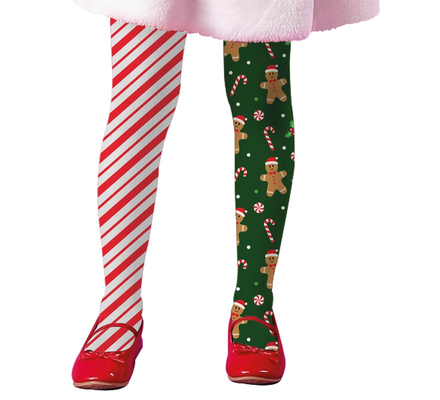 Medias Navideñas doble estampado rayas y galleta infantiles