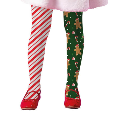 Medias Navideñas doble estampado rayas y galleta infantiles