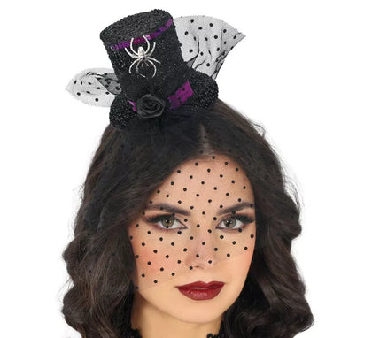 Mini Sombrero Chistera con Velo negra