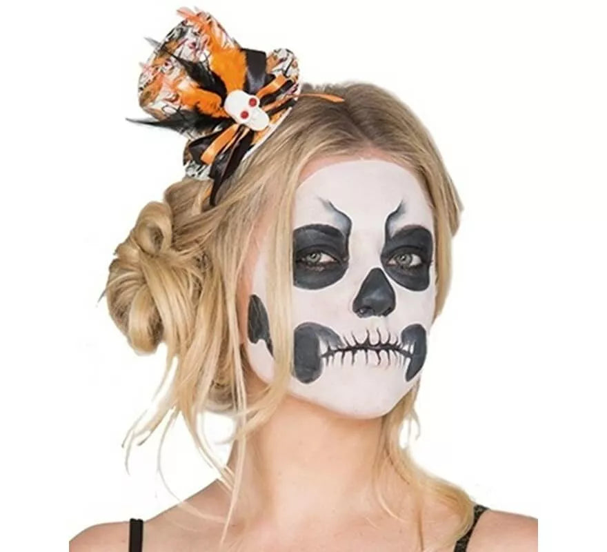 Mini Sombrero con Calavera negro y naranja