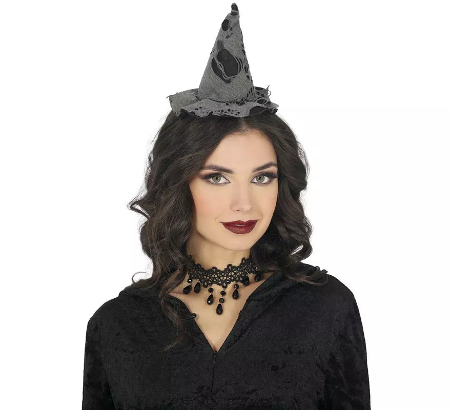 Mini Sombrero de Bruja gris