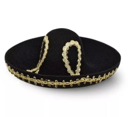 Mini Sombrero Mexicana negro y dorado adulto