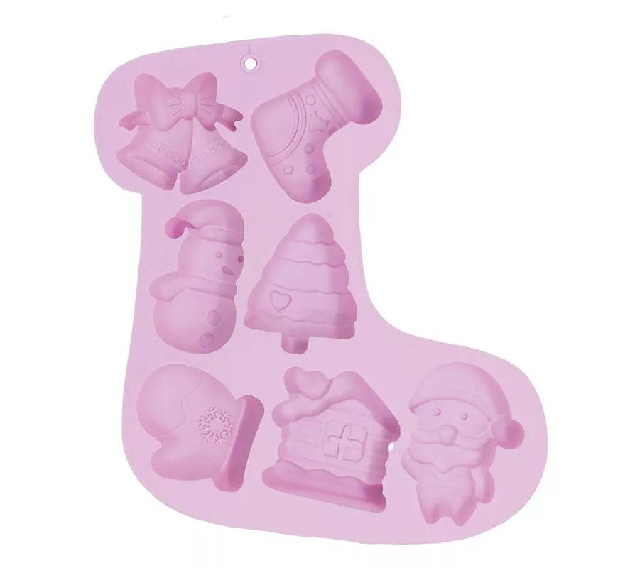 Molde Bota Navideña para 7 Galletas de silicona de 26 cm