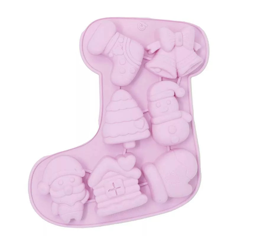 Molde Bota Navideña para 7 Galletas de silicona de 26 cm