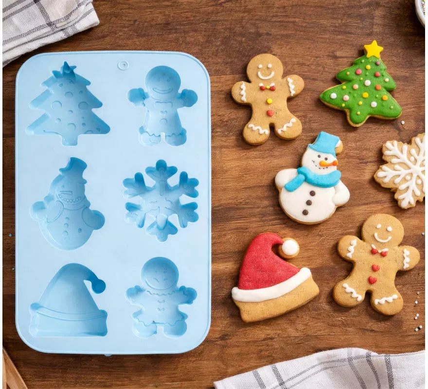 Translation missing: en.Molde de Silicona azul para 6 Galletas Navideñas de 16x25 cm