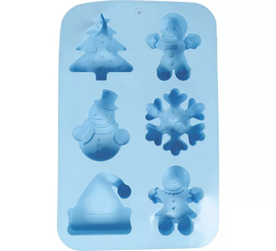Translation missing: en.Molde de Silicona azul para 6 Galletas Navideñas de 16x25 cm