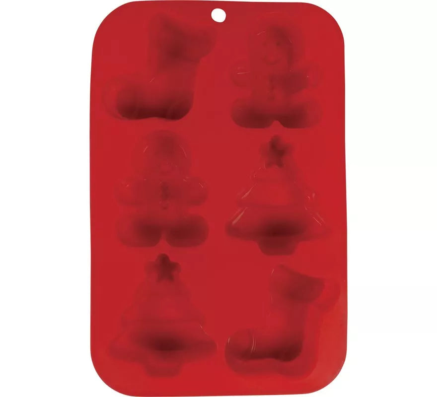 Translation missing: en.Molde de Silicona rojo para 6 Galletas Navideñas de 16x25 cm