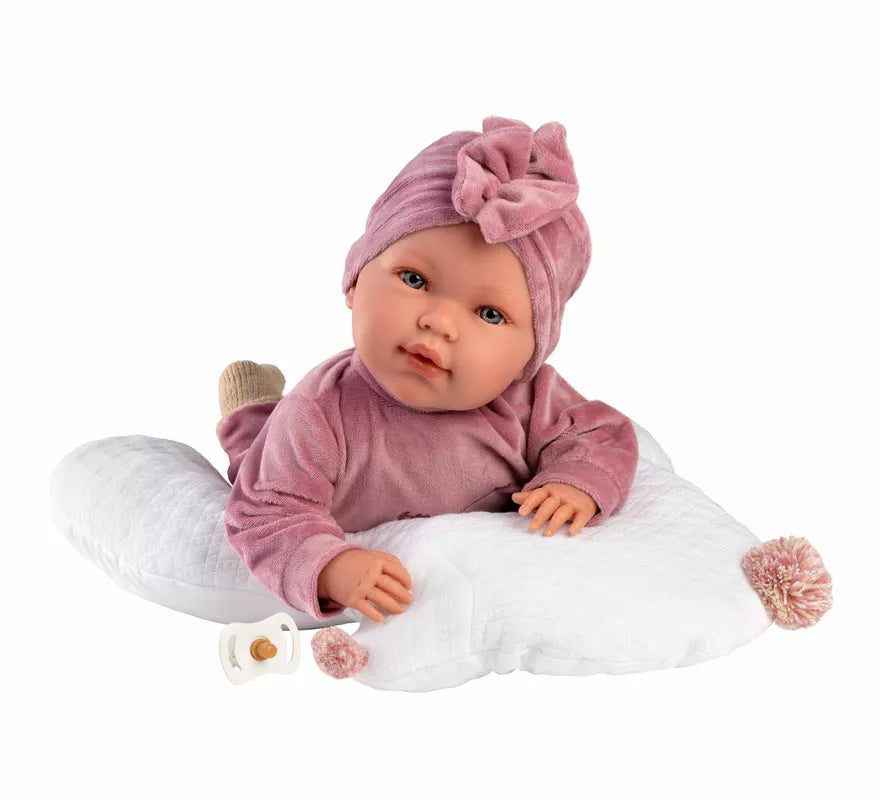 Translation missing: en.Muñeca Abril Llorona de 42 cm con Chichonera y Conjunto
