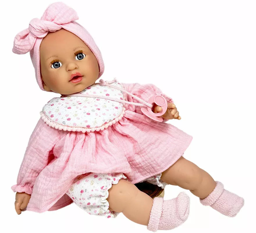 Translation missing: en.Muñeca Álex Muselina rosa con Chupete de 40 cm