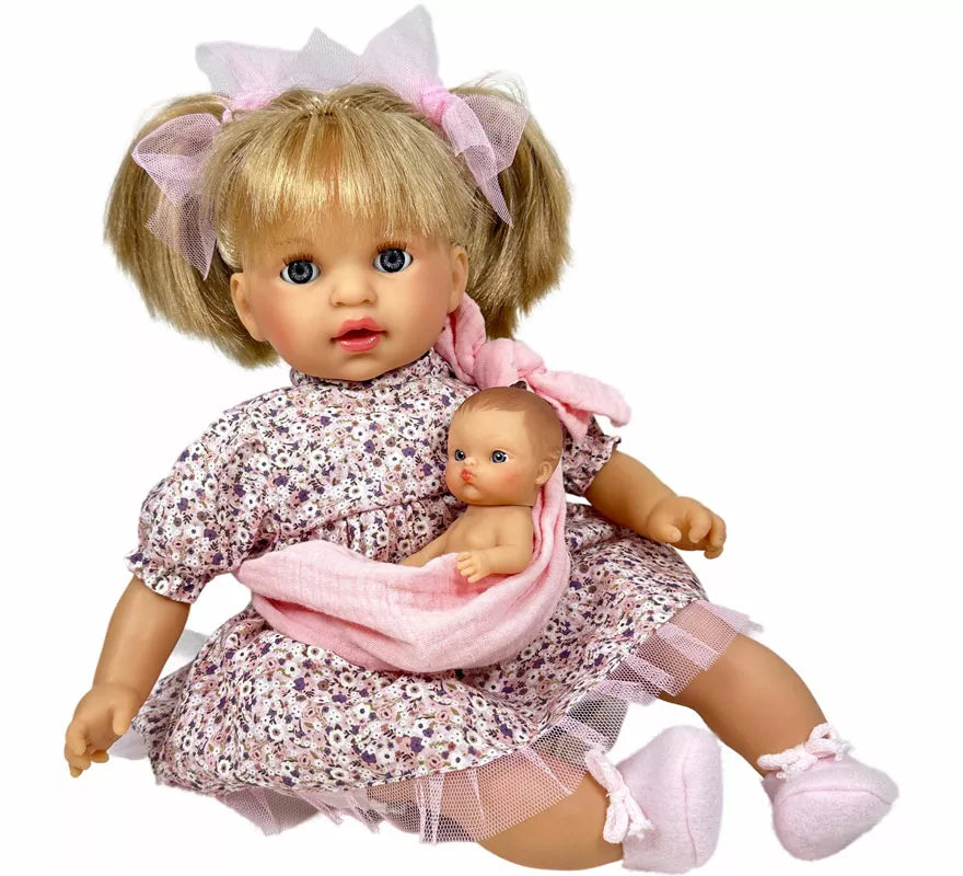 Translation missing: en.Muñeca Álex rubia con Bebé y Vestido Floral de 40 cm