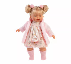 Muñeca Roberta Llorona de 33 cm con Vestido de Cuadros y Chaqueta