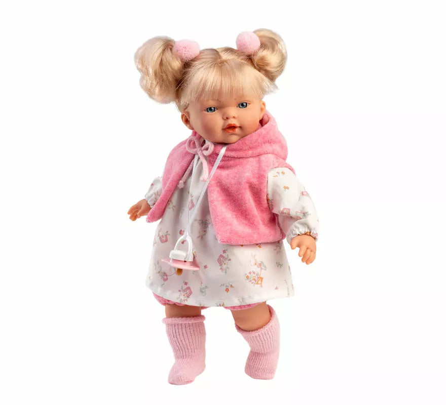 Translation missing: en.Muñeca Roberta Llorona de 33 cm con Vestido Estampado y Capa