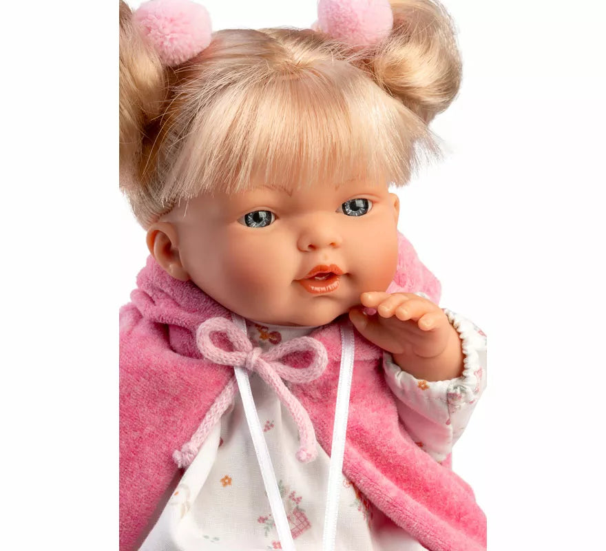 Translation missing: en.Muñeca Roberta Llorona de 33 cm con Vestido Estampado y Capa