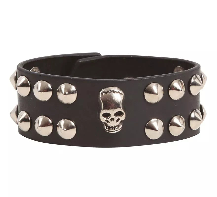Muñequera de Calavera Símil de Cuero Negro
