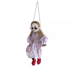 Psychopathic Girl on Swing with Light, Sound and Movement 85x33x20 cm