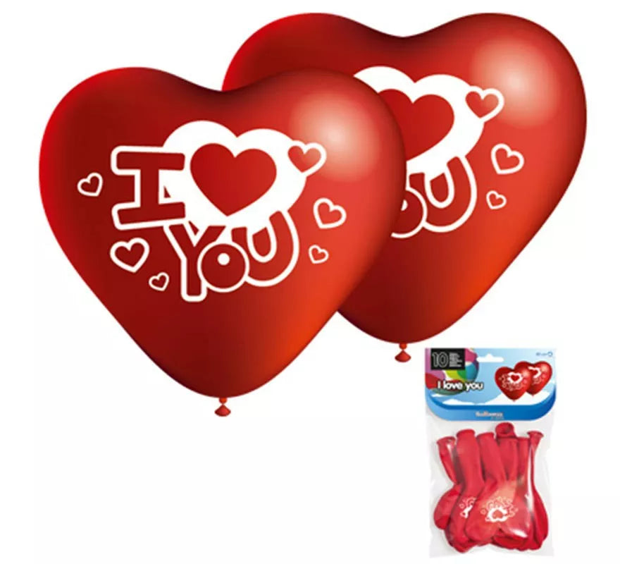 Pack 10 Globos forma de Corazón I Love You de 80 cm de perímetro