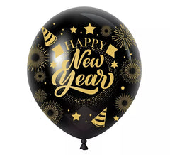 Pack 10 black Happy New Year balloons