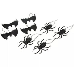 Pack of 4 Spiders and 4 Hanging Bats of 14 cm